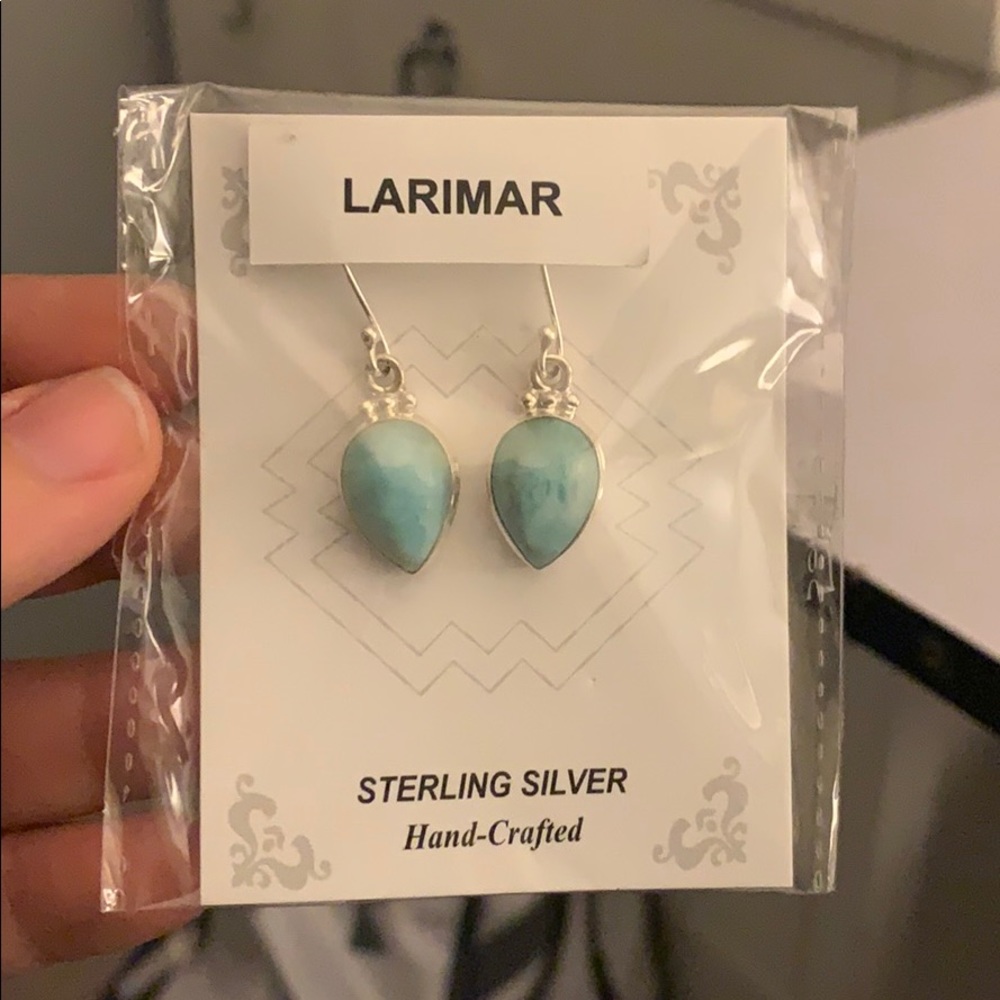 Beautiful Blue Larimar 925 Dangling Earrings